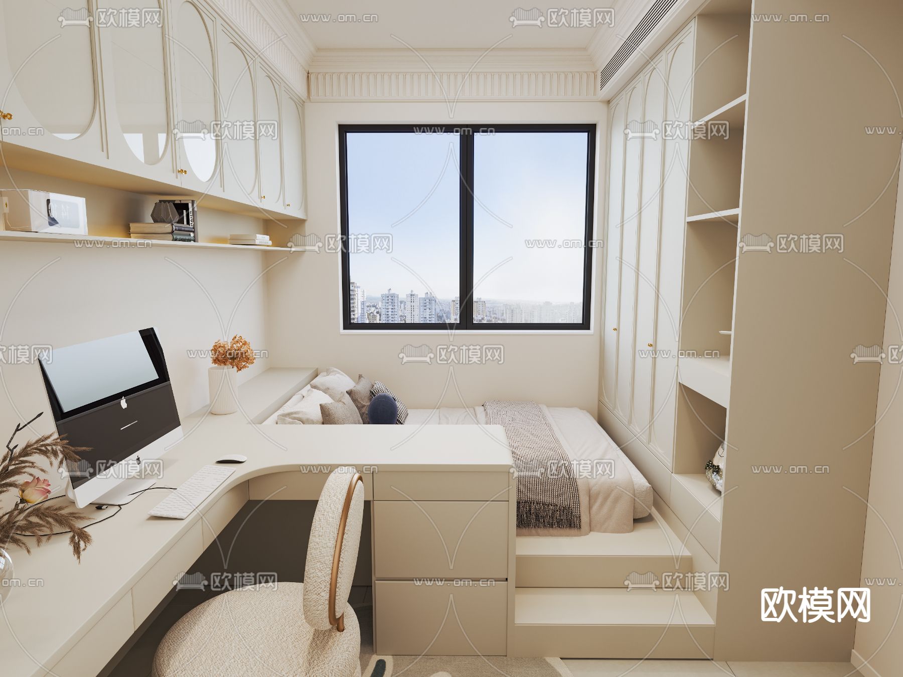 法式卧室免费3d模型下载（渲染图3）