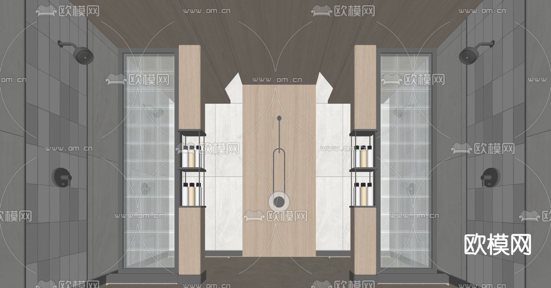 现代淋浴间 公共澡堂su模型下载（渲染图1）