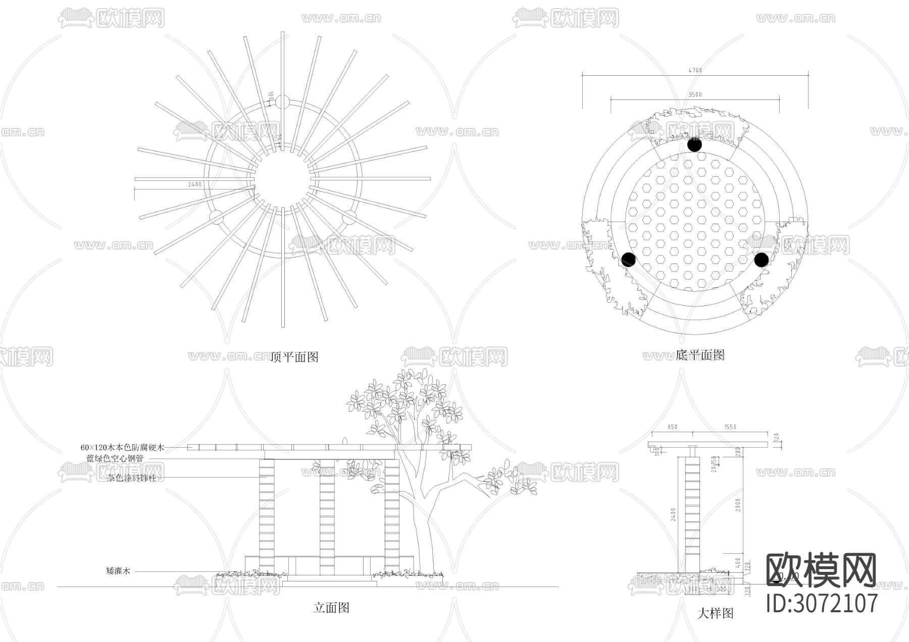 142套凉亭cad大样图下载（渲染图2）