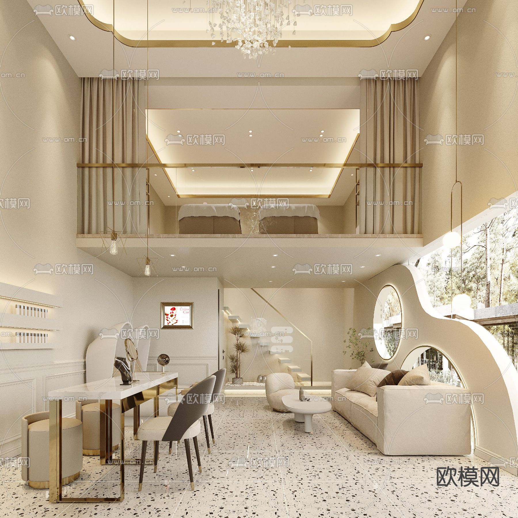 奶油风美容 美甲店3d模型下载（渲染图2）