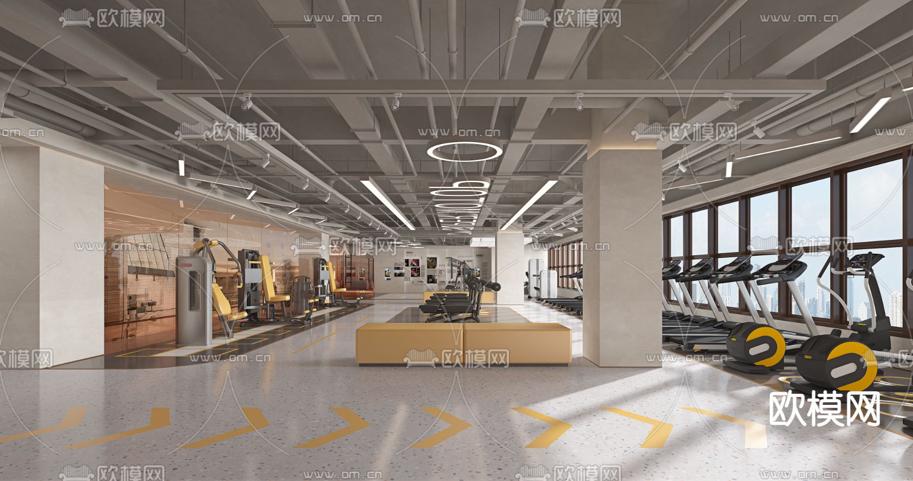 现代健身房3d模型下载（渲染图1）