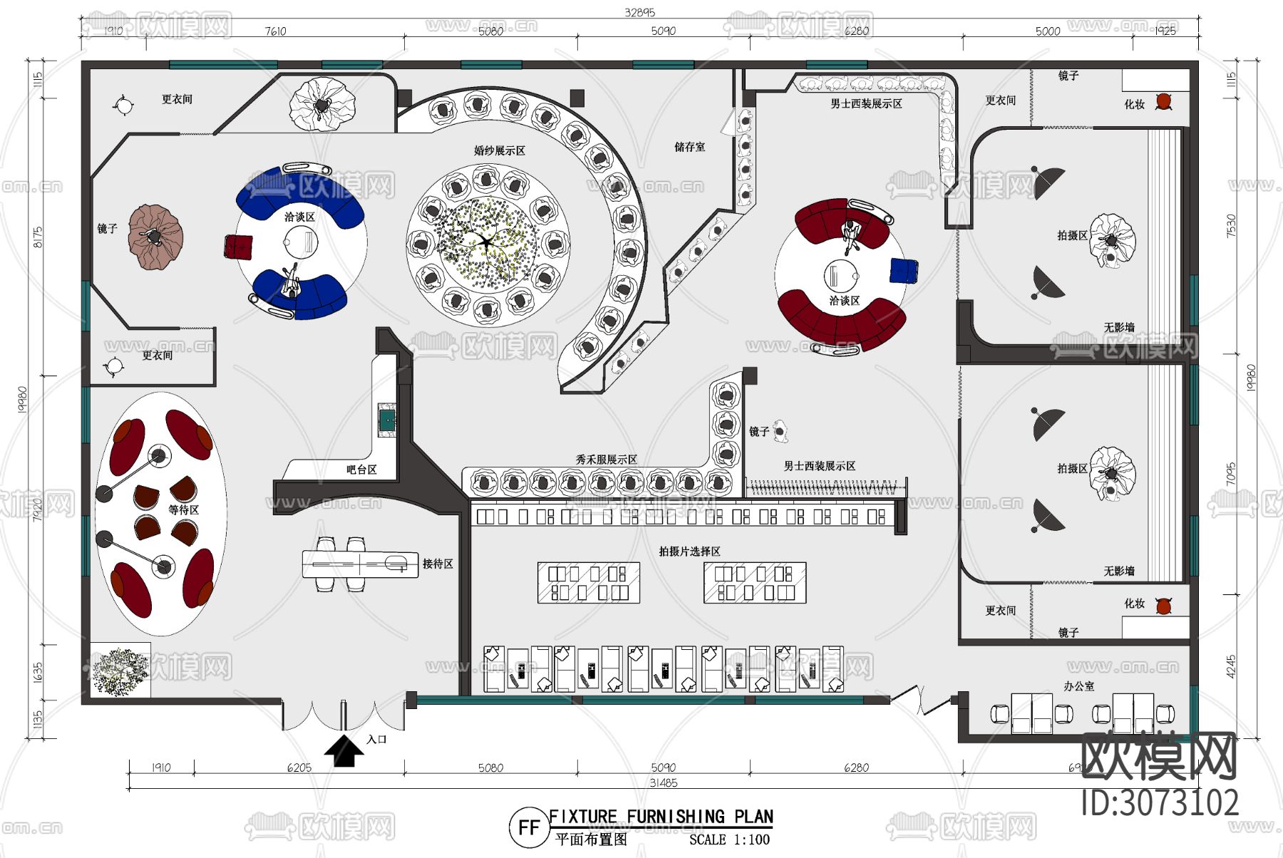 现代婚纱馆礼服店婚纱拍摄cad平面图下载