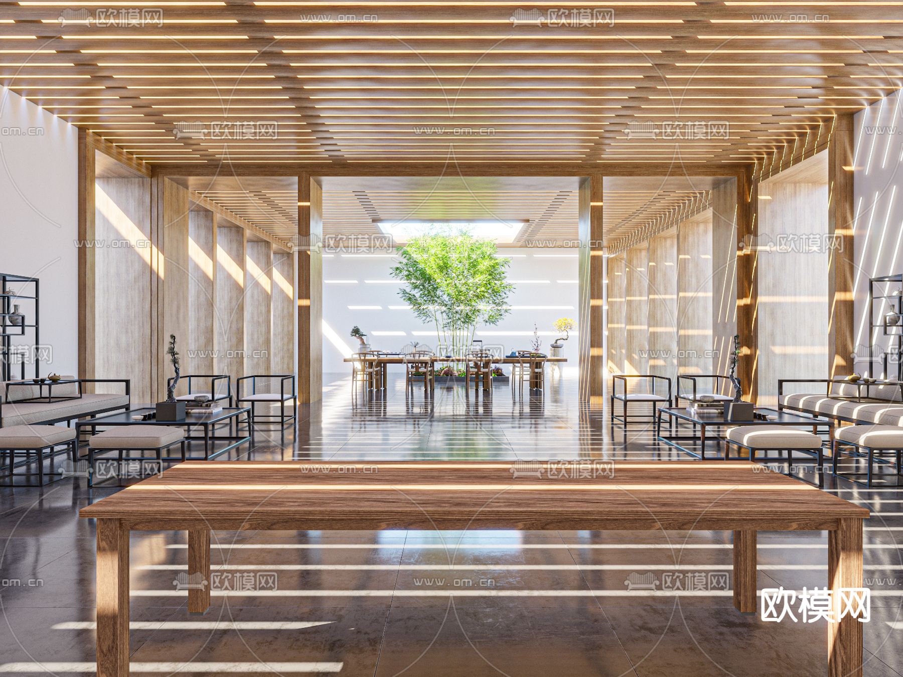 中式茶楼 会所茶室3d模型下载（渲染图1）