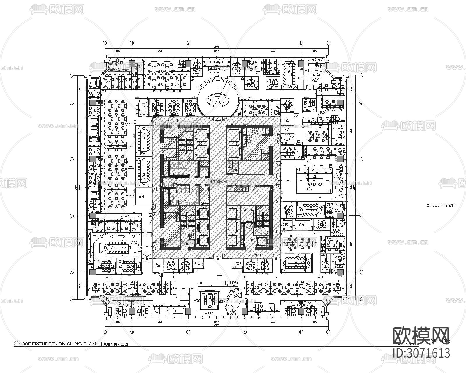 某办公楼整层cad施工图下载（渲染图4）