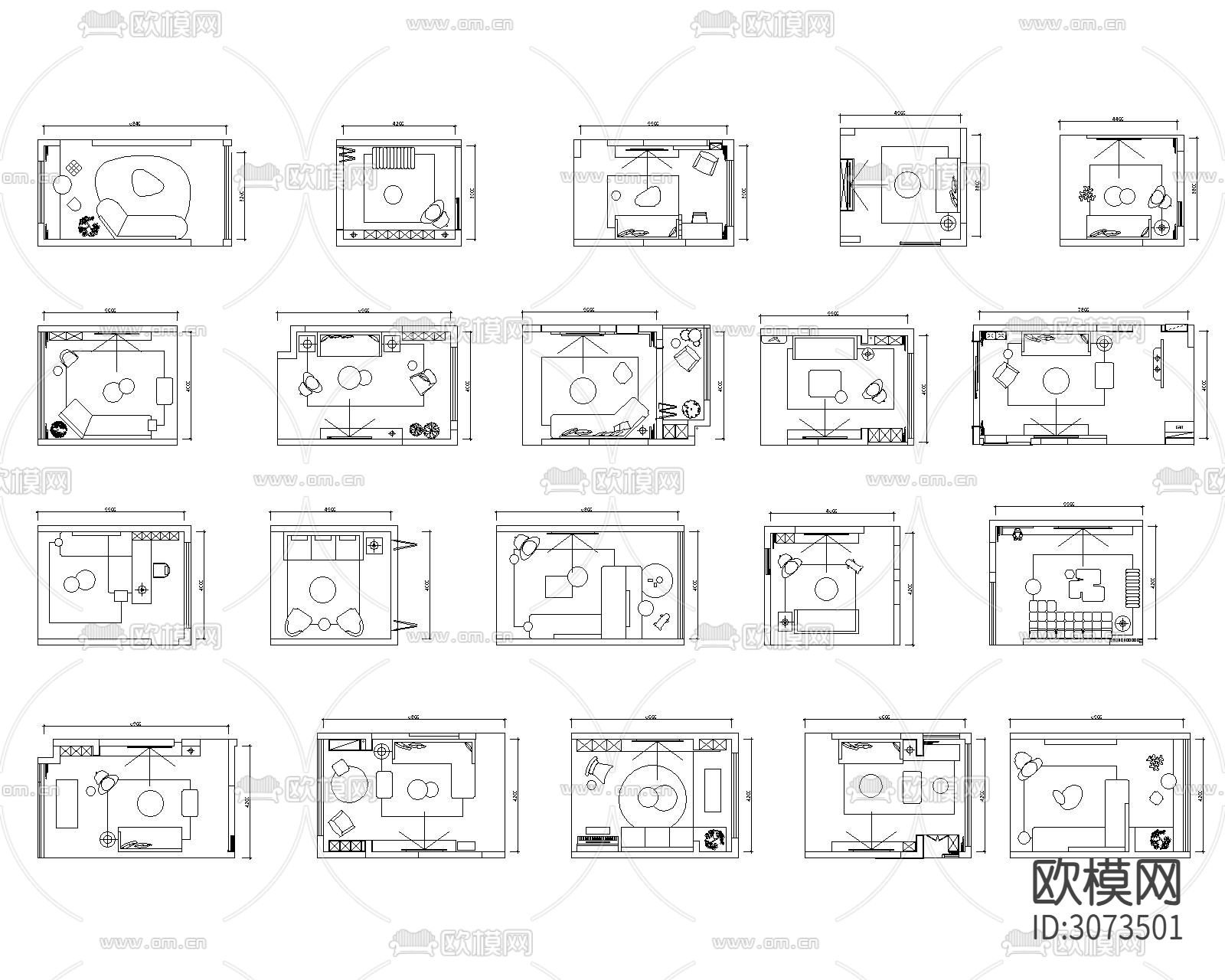 客厅沙发茶几cad图库下载（渲染图1）