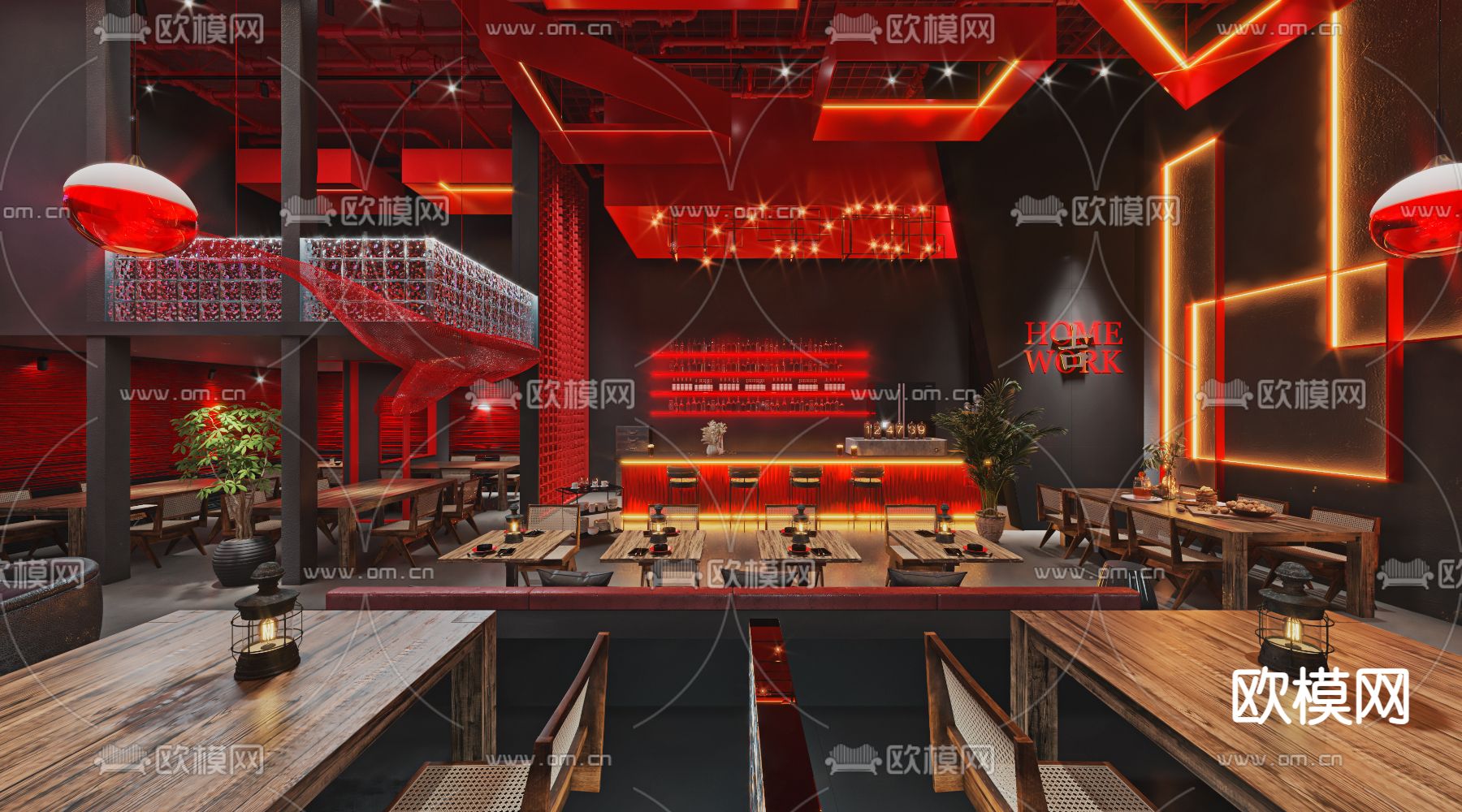 音乐餐吧 网红餐厅3d模型下载（渲染图2）