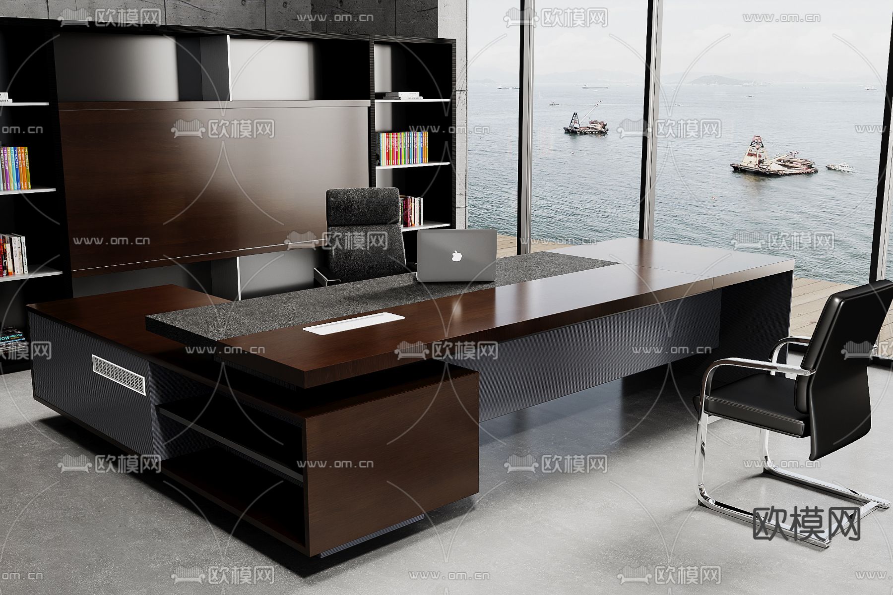 班台桌 大班桌 老板桌su模型下载（渲染图2）