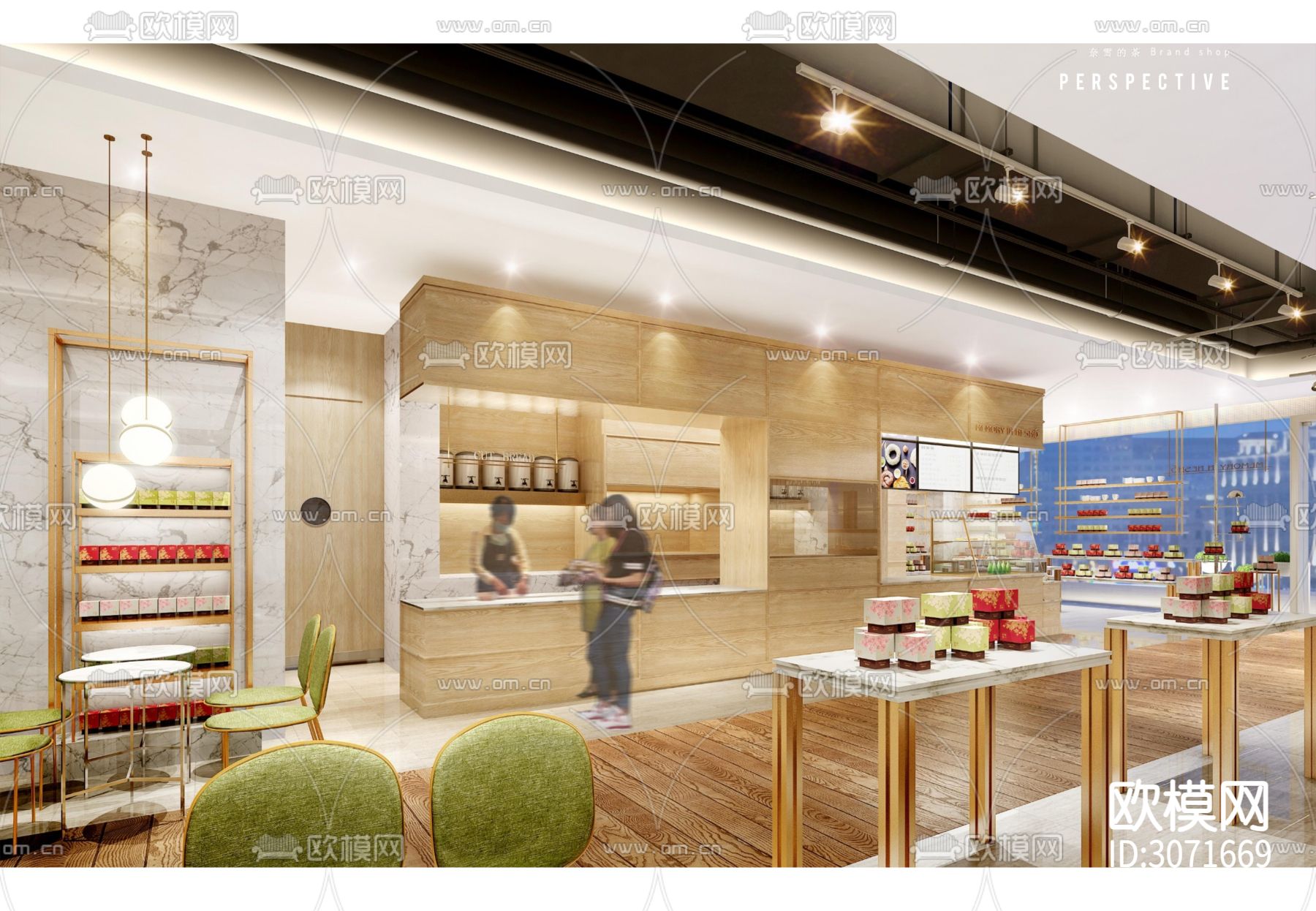 网红奶茶店cad施工图下载（渲染图8）