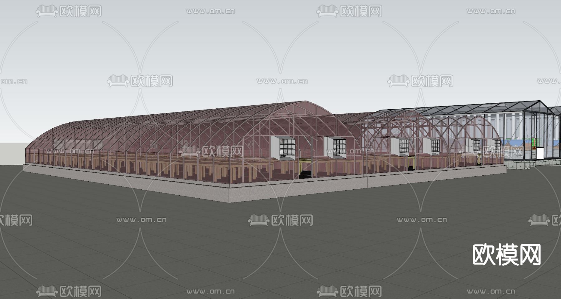 温室大棚 农业蔬菜大棚 种植采光大棚 阳光房su模型下载（渲染图5）