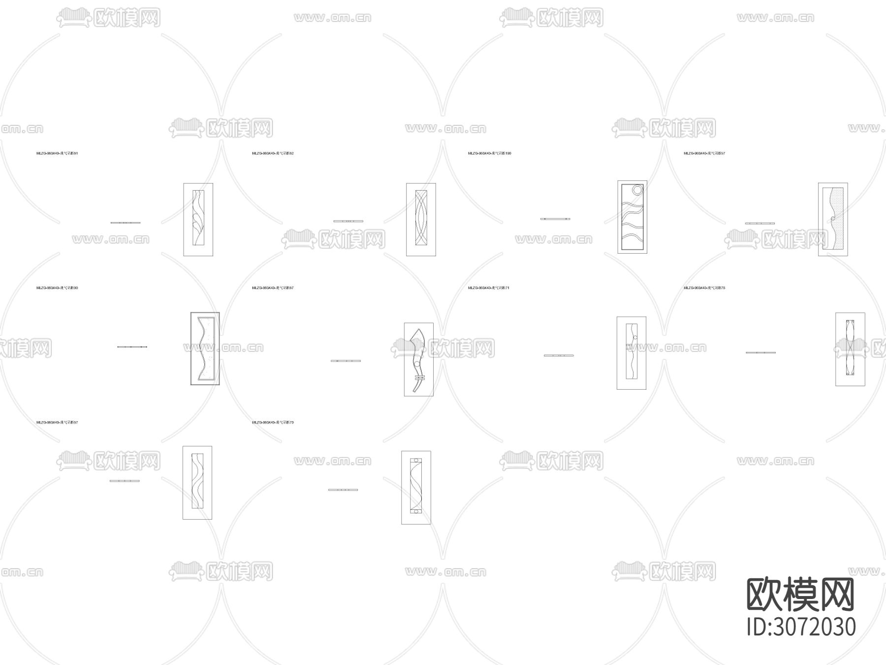 现代波浪纹理隔断 屏风cad图库下载