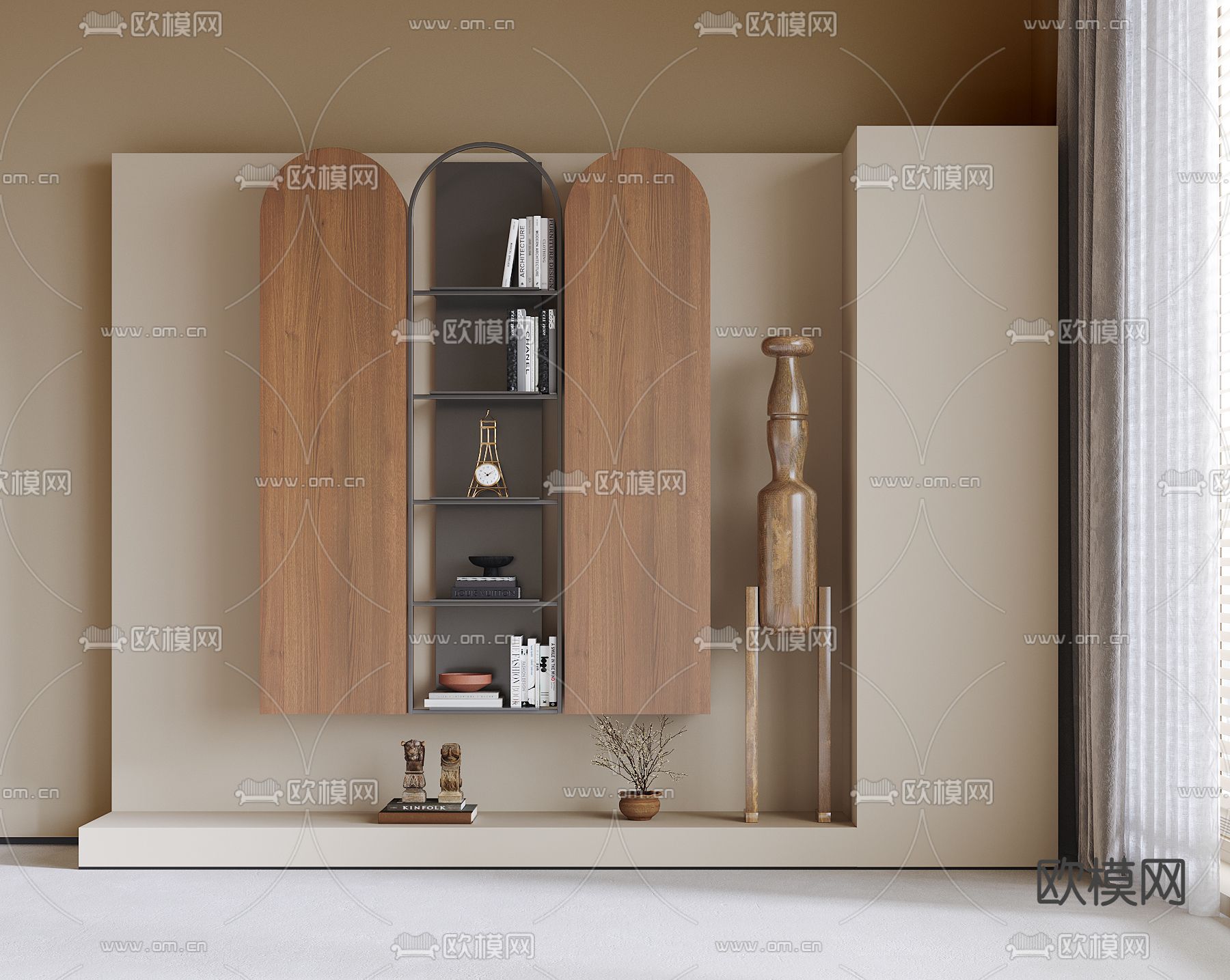 现代书架 装饰柜su模型下载（渲染图1）