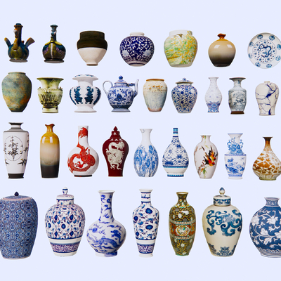  新中式青花瓷瓶 青花瓷 陶瓷 器皿su模型 