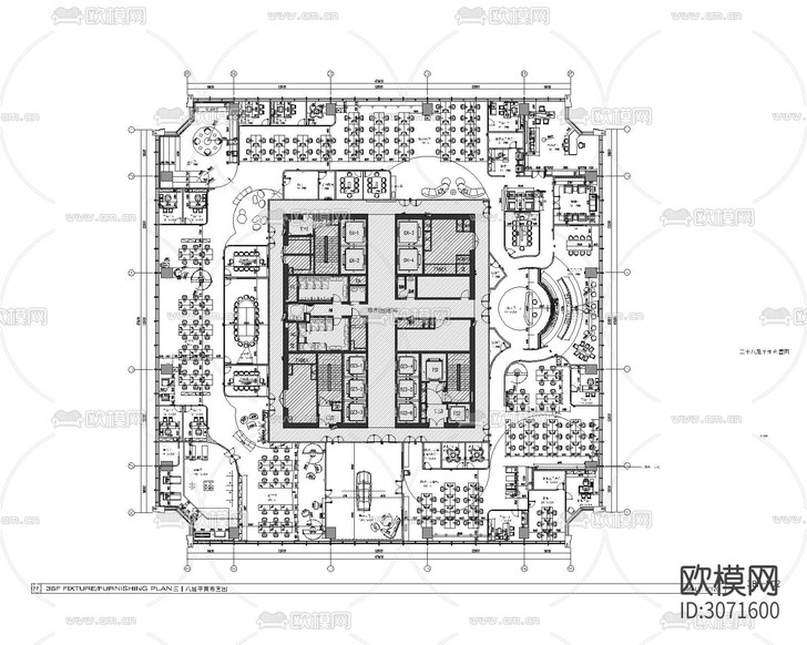 某辦公樓整層cad施工圖下載(渲染圖1)