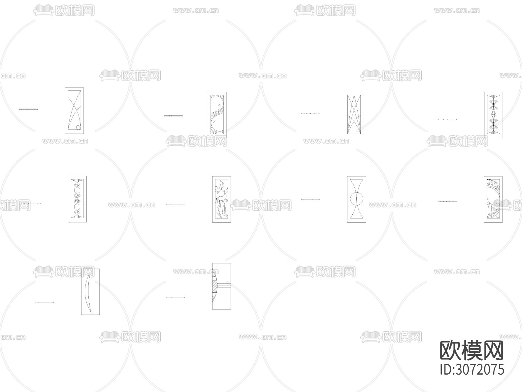 现代弧度纹理隔断 屏风cad图库下载