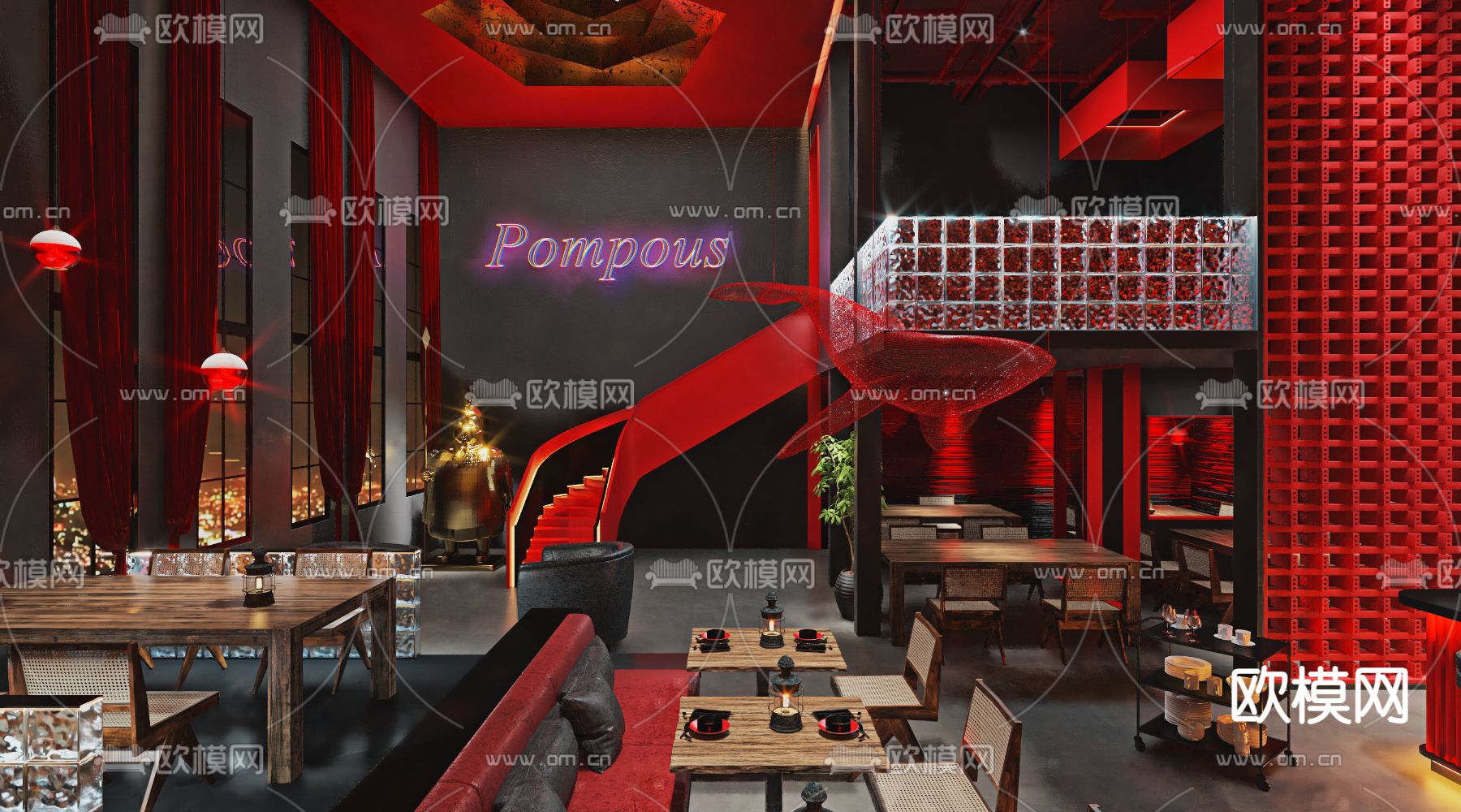 音乐餐吧 网红餐厅3d模型下载（渲染图1）