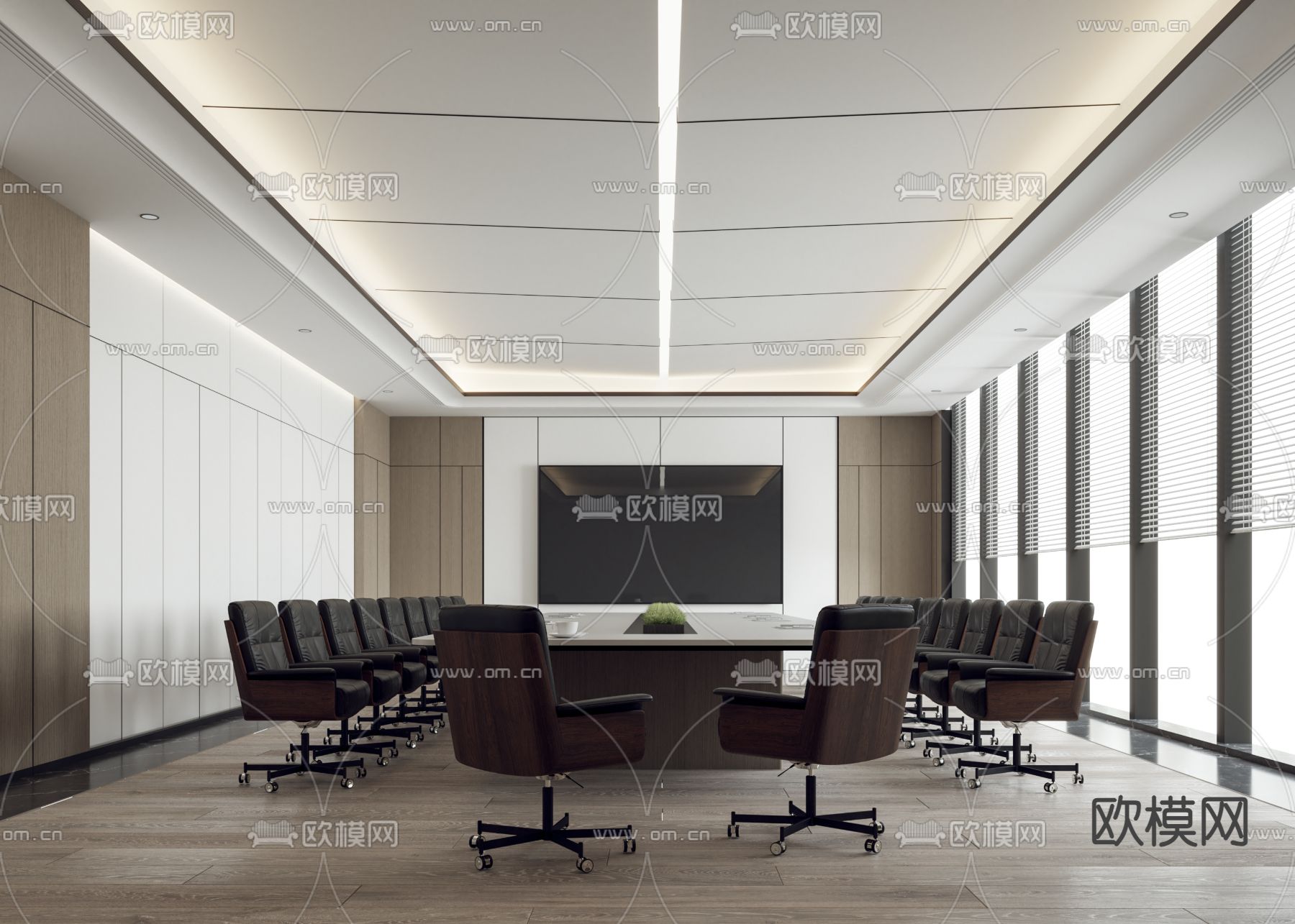 现代会议室su模型下载（渲染图2）