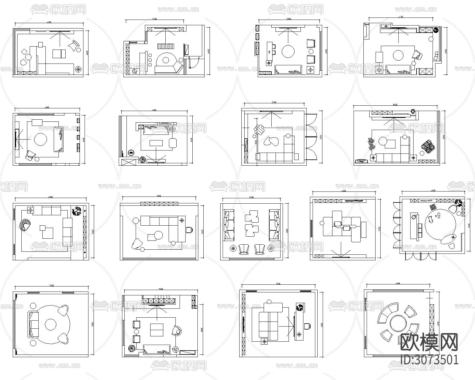客厅沙发茶几cad图库下载（渲染图2）