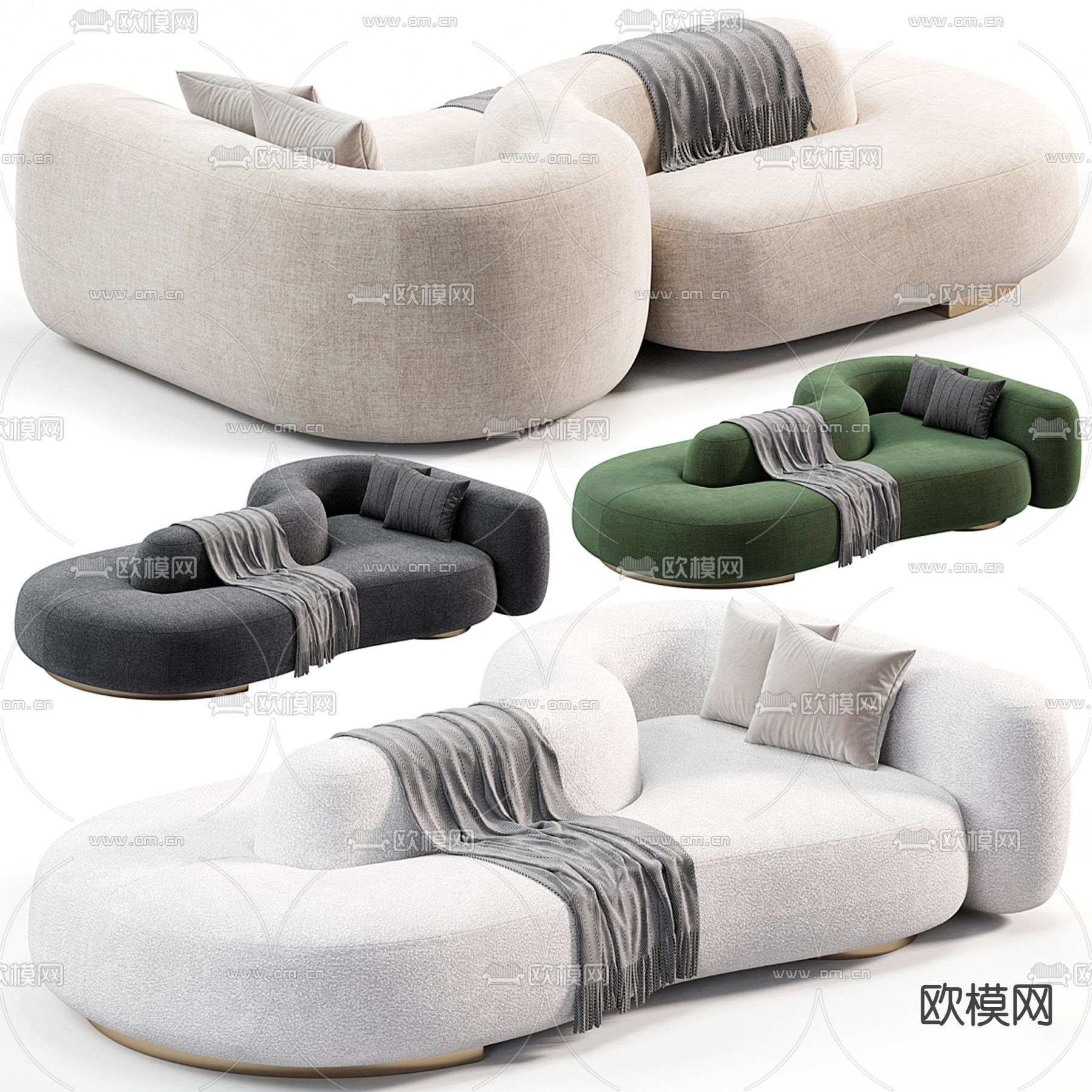 异形沙发 多人沙发3d模型下载