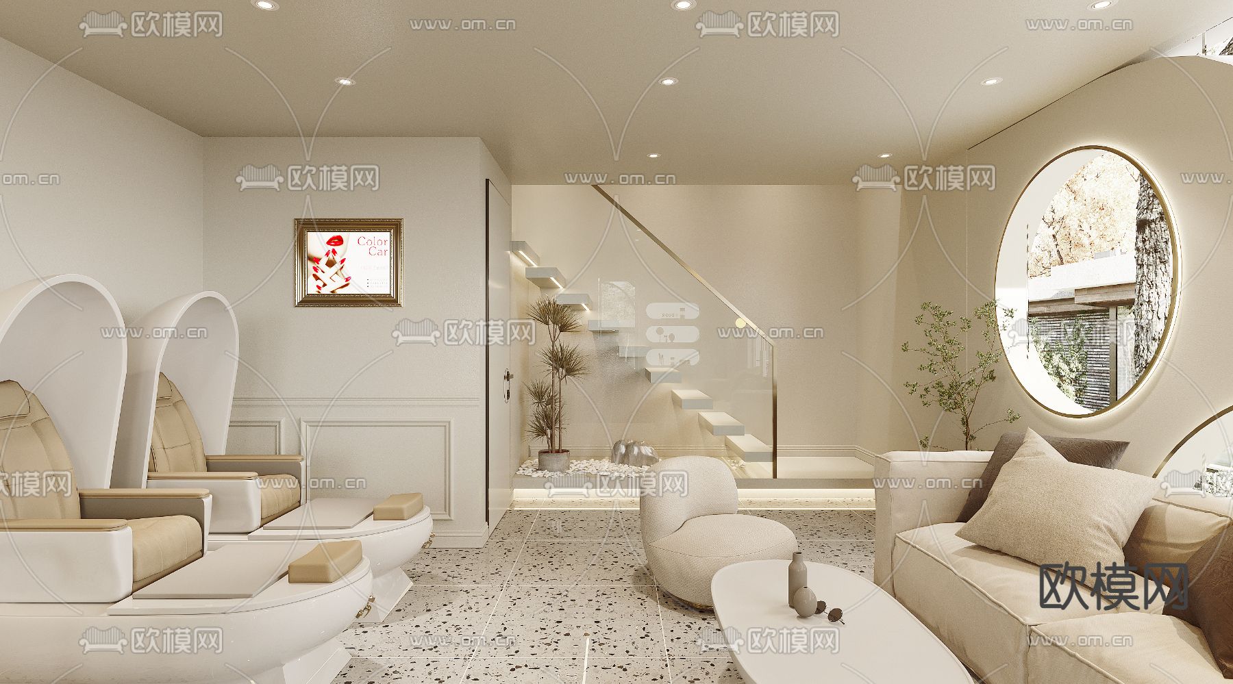 奶油风美容 美甲店3d模型下载（渲染图3）