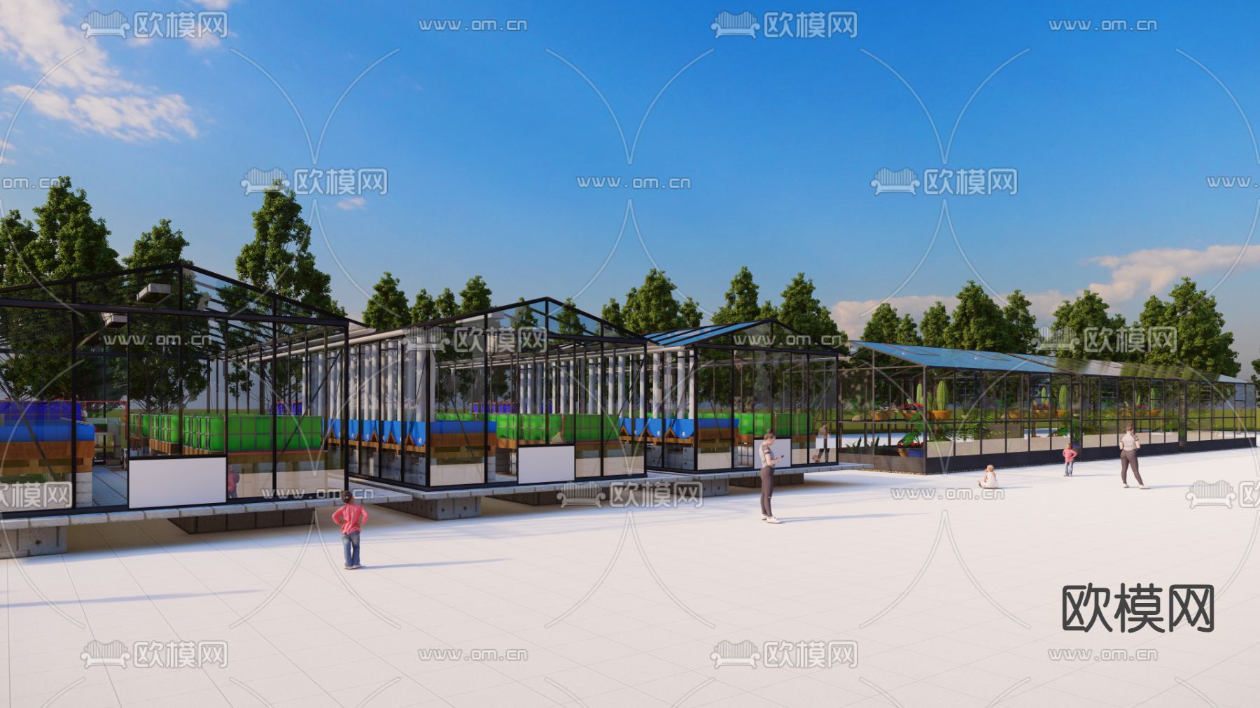 温室大棚 农业蔬菜大棚 种植采光大棚 阳光房su模型下载（渲染图1）