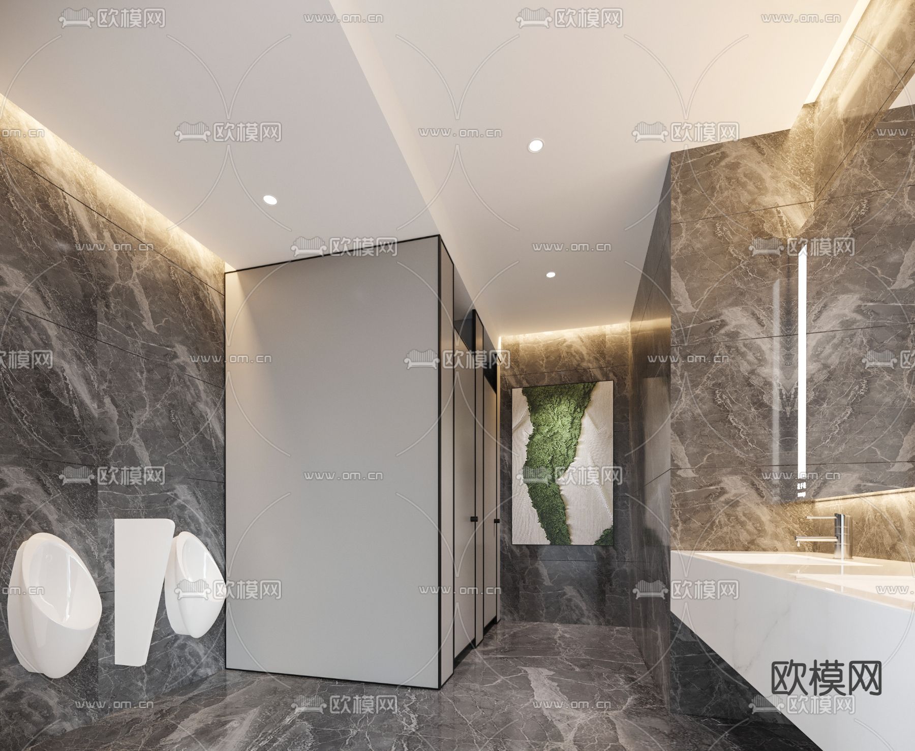 现代公共卫生间su模型下载（渲染图1）