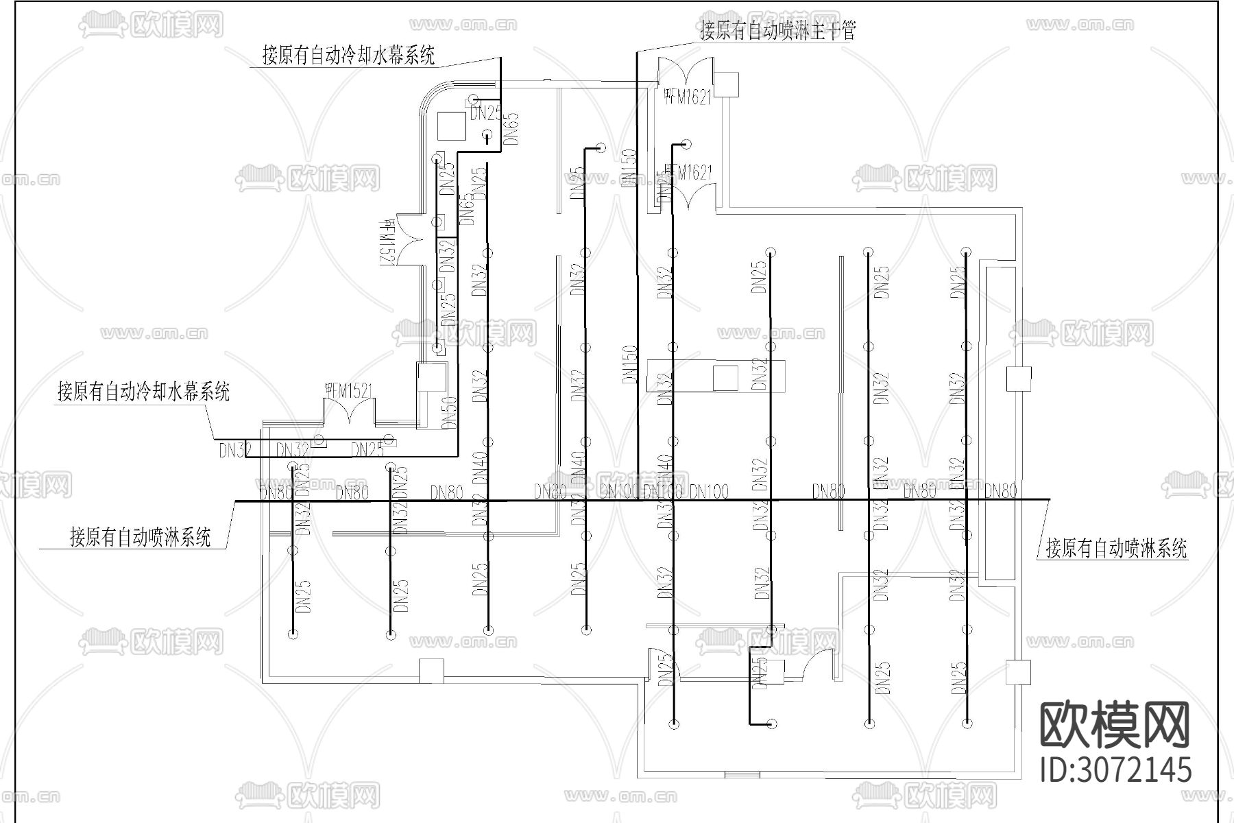 商场店铺消防天花插座布置土消防给水火灾报警cad施工图下载（渲染图9）