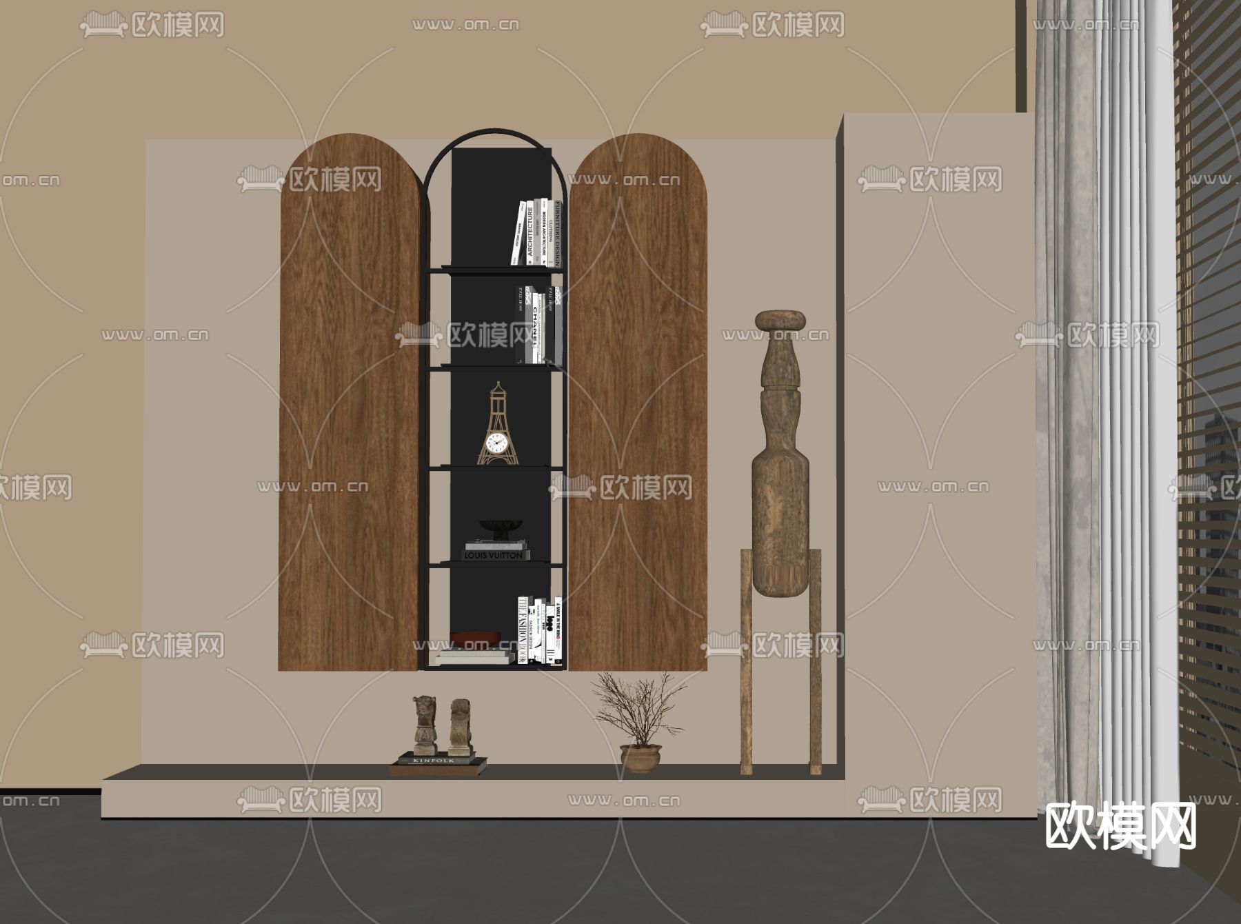 现代书架 装饰柜su模型下载（渲染图2）
