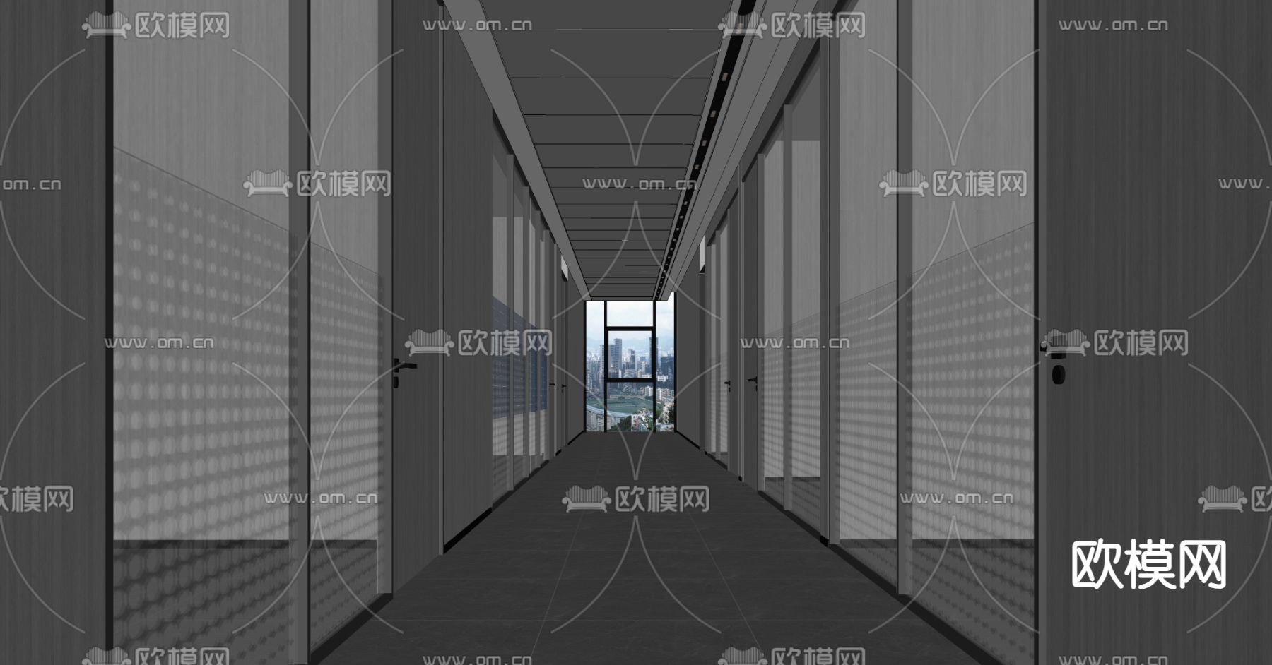 现代办公过道 走廊su模型下载（渲染图2）