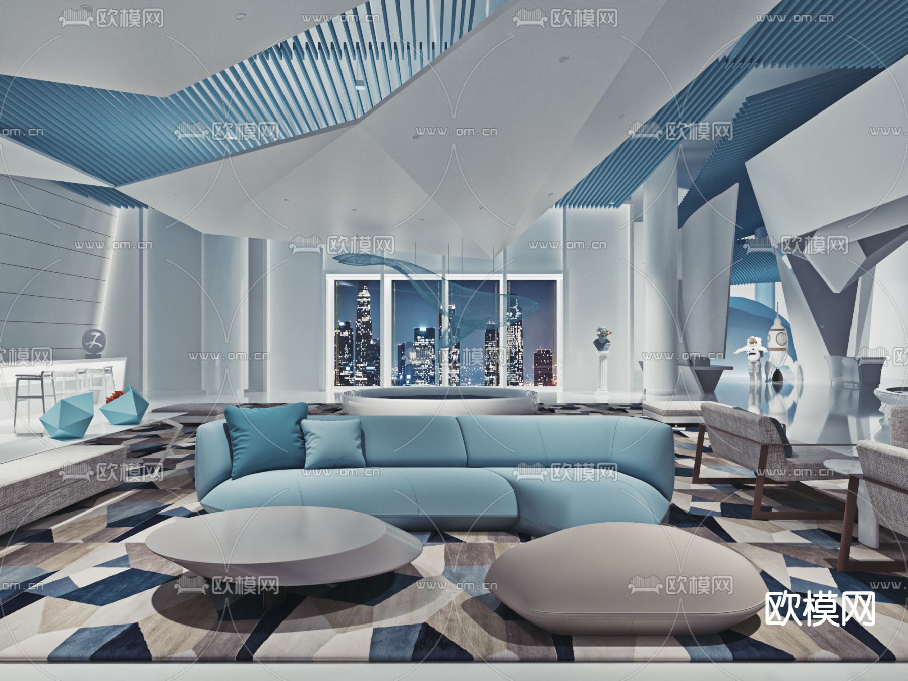 现代办公室 休息区 会客室3d模型下载（渲染图1）