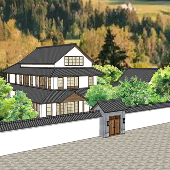 中式庭院 亭子 后花园su模型