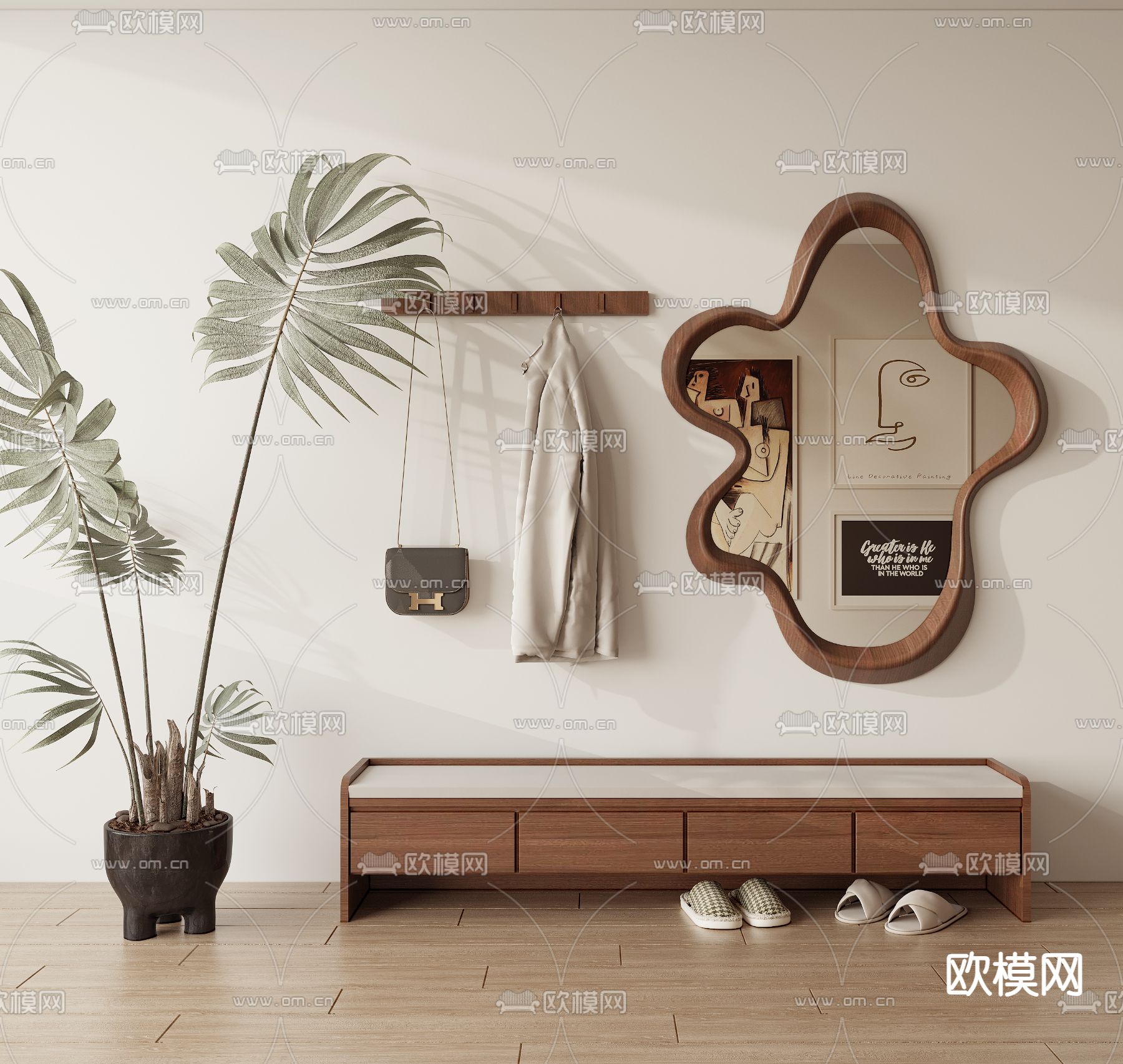 侘寂凳子 长凳 全身镜 挂衣杆 换鞋凳3d模型下载