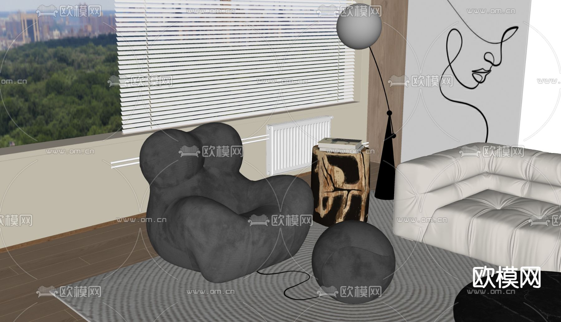现代单人沙发 母亲怀抱椅su模型下载（渲染图2）