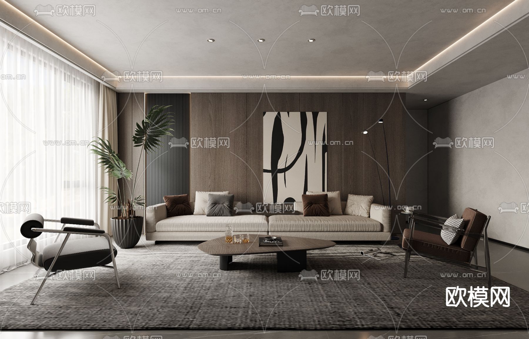 高级灰客厅3d模型下载