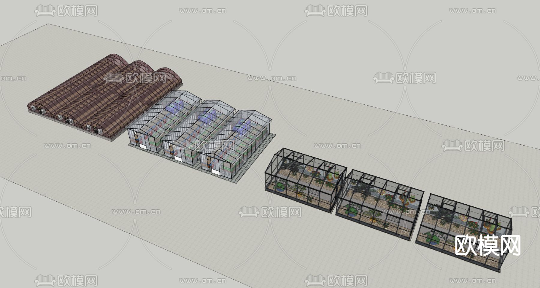 温室大棚 农业蔬菜大棚 种植采光大棚 阳光房su模型下载（渲染图3）