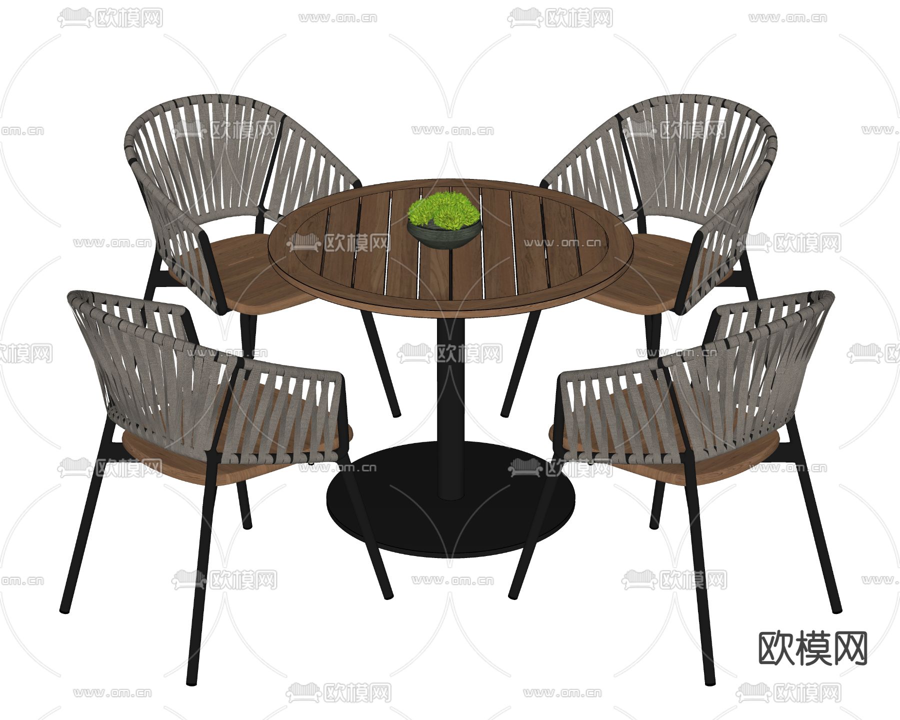 户外桌椅 圆桌椅 藤编椅su模型