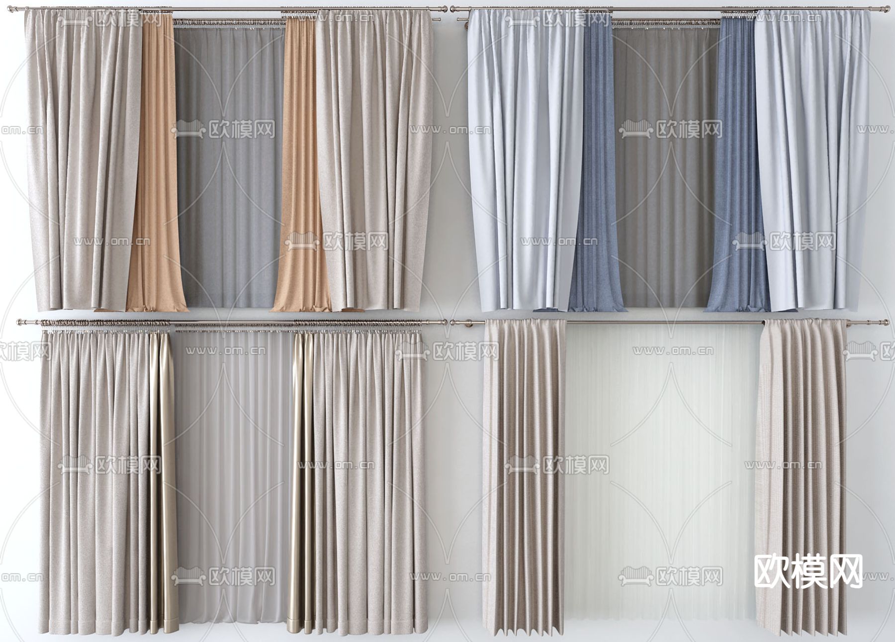 素色窗帘 窗纱3d模型下载