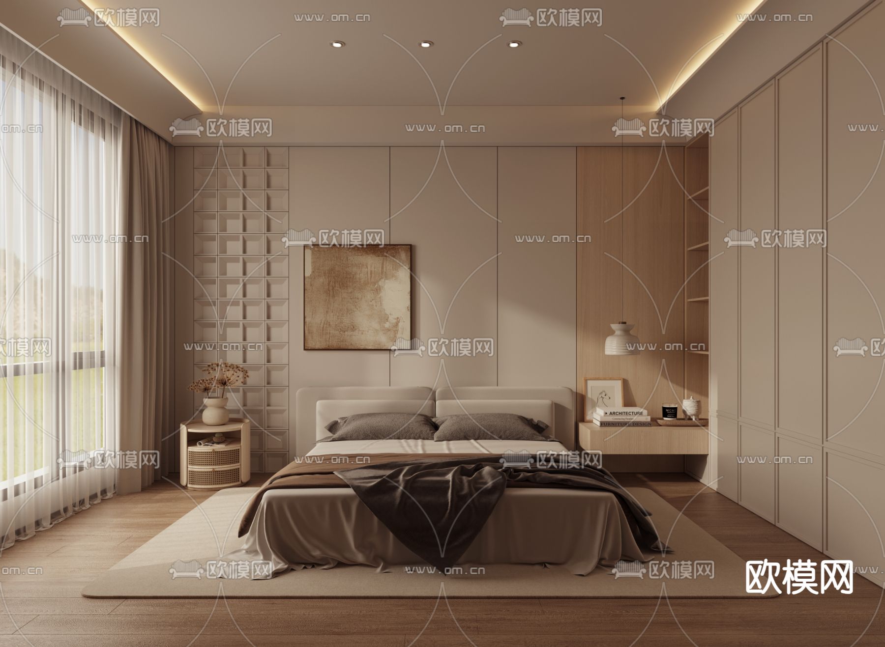 侘寂风卧室 主人房3d模型下载