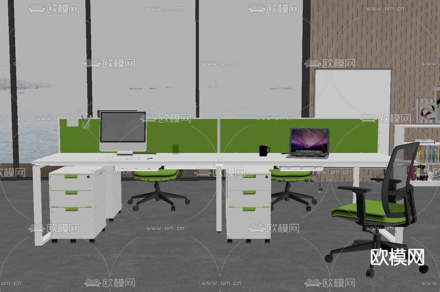 职员桌 工位 办公卡位su模型下载（渲染图1）