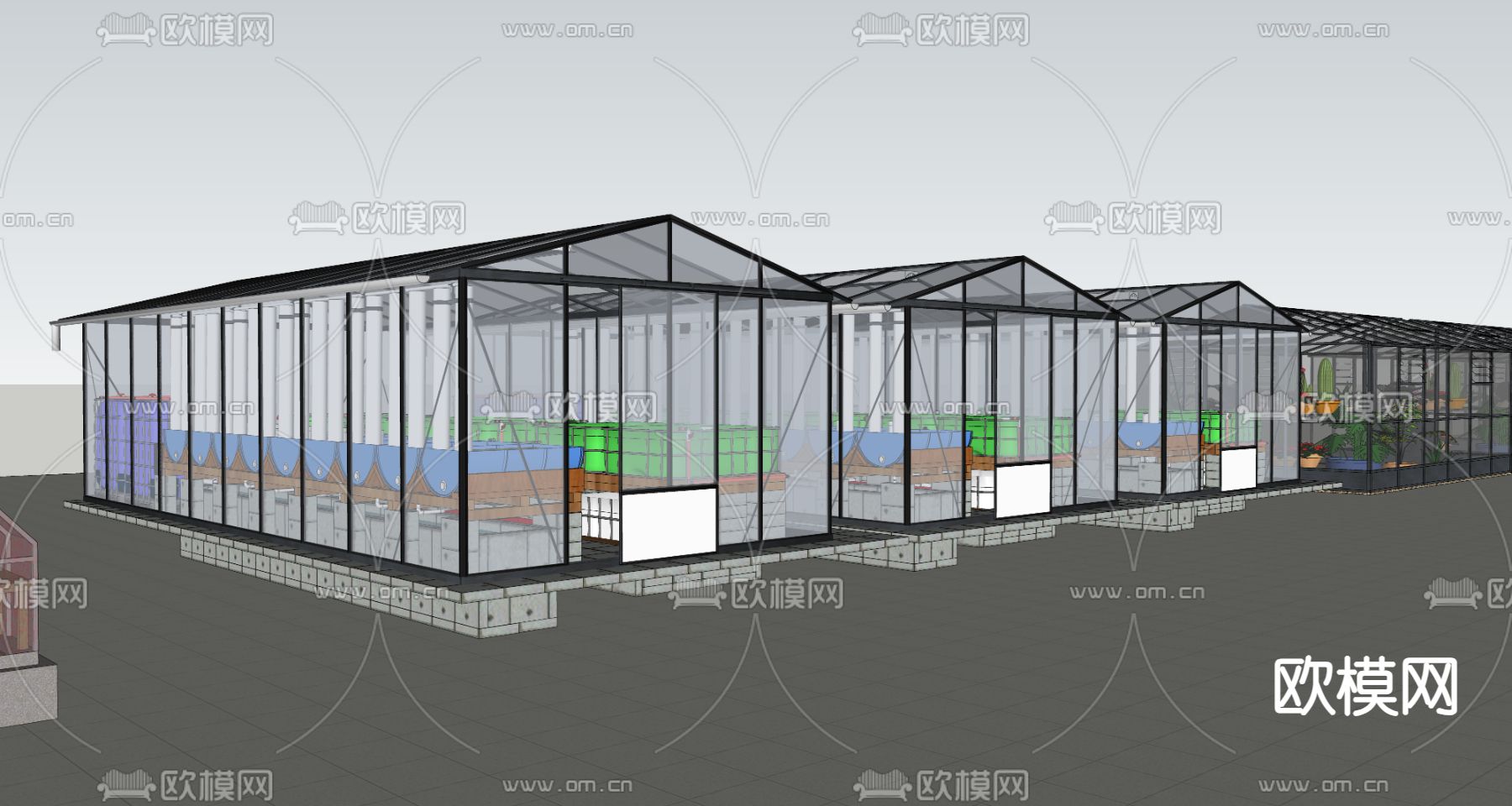 温室大棚 农业蔬菜大棚 种植采光大棚 阳光房su模型下载（渲染图6）