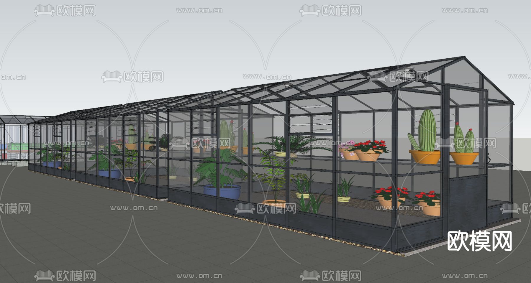 温室大棚 农业蔬菜大棚 种植采光大棚 阳光房su模型下载（渲染图7）