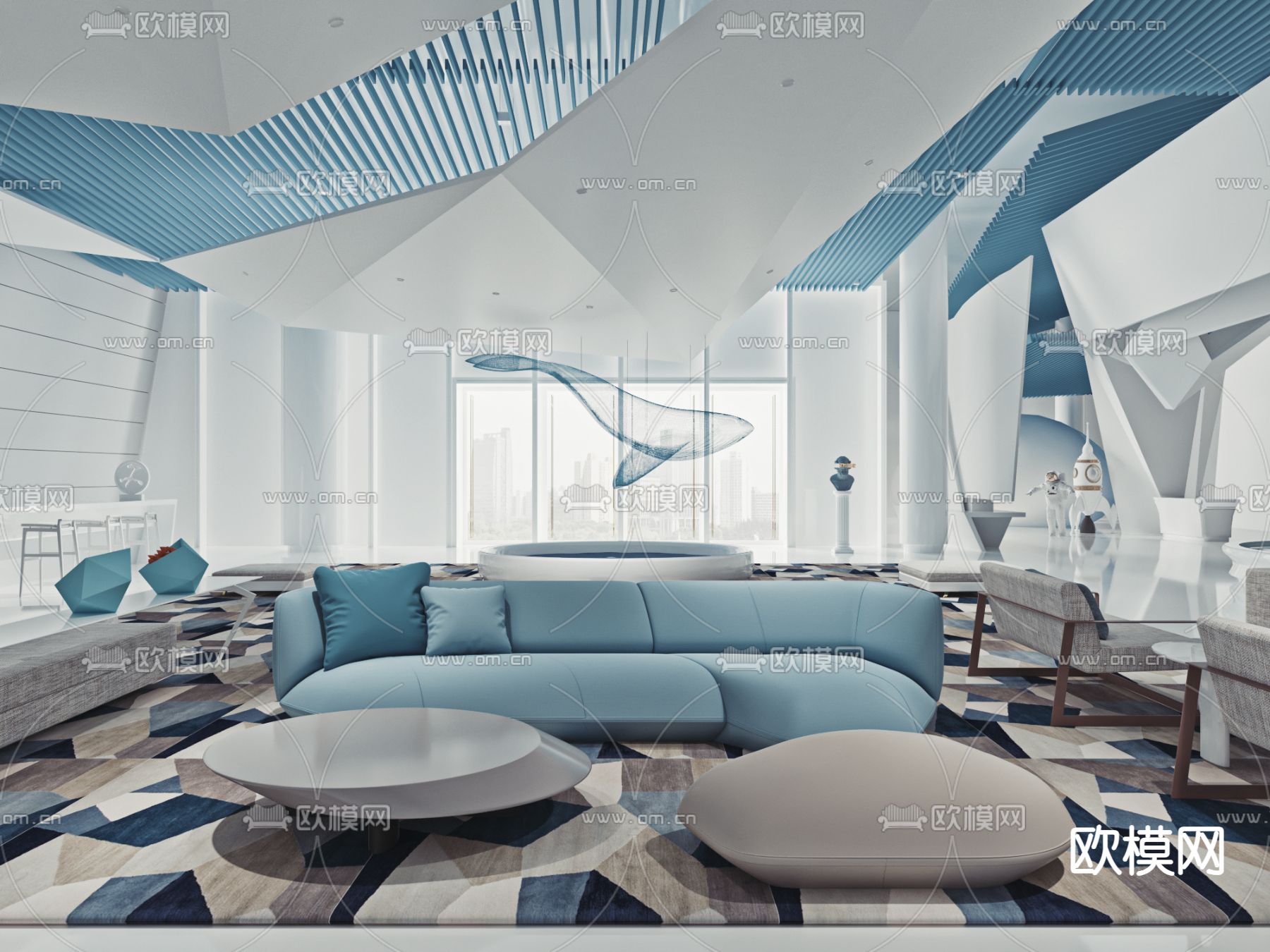 现代办公室 休息区 会客室3d模型下载（渲染图2）