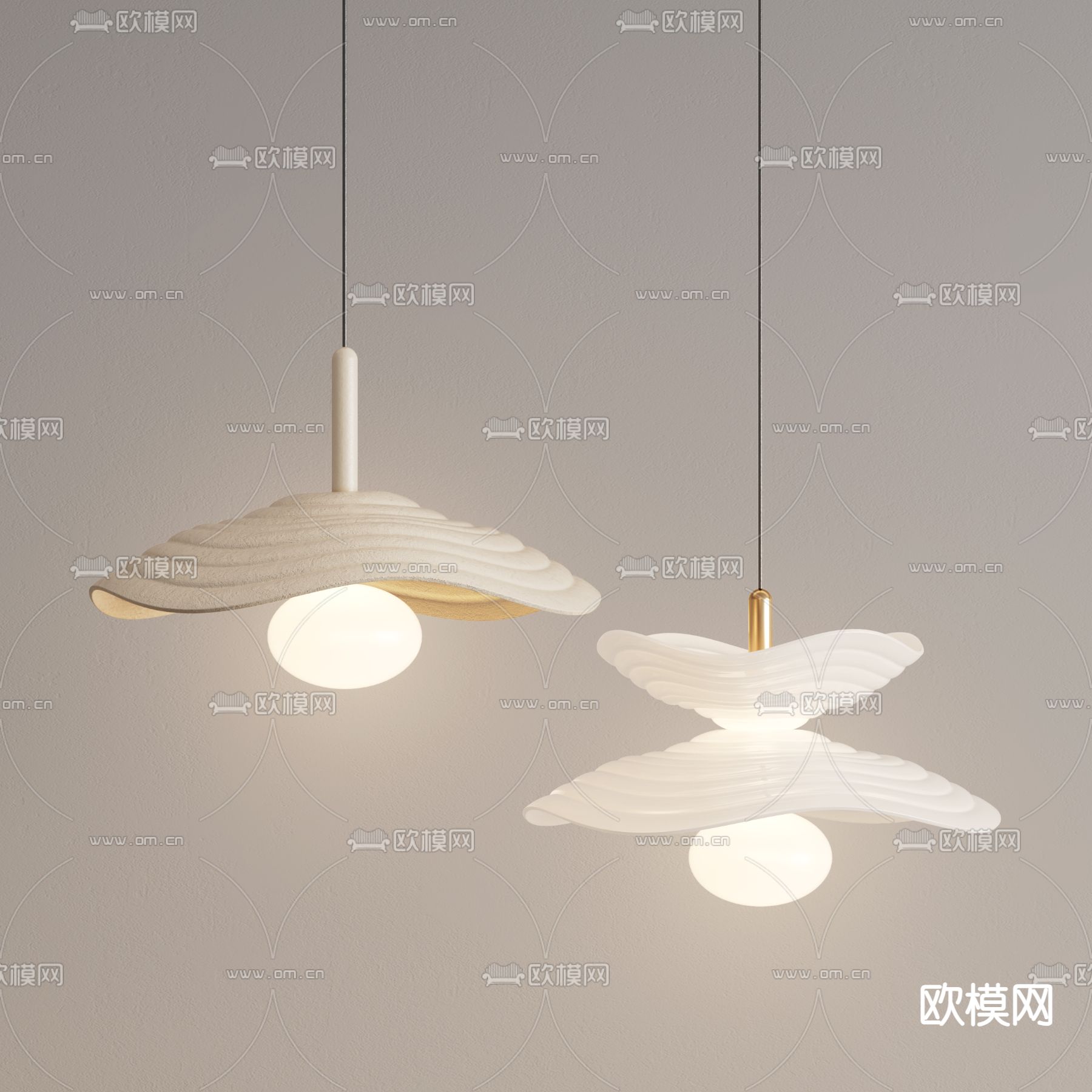 奶油风吊灯su模型下载（渲染图1）