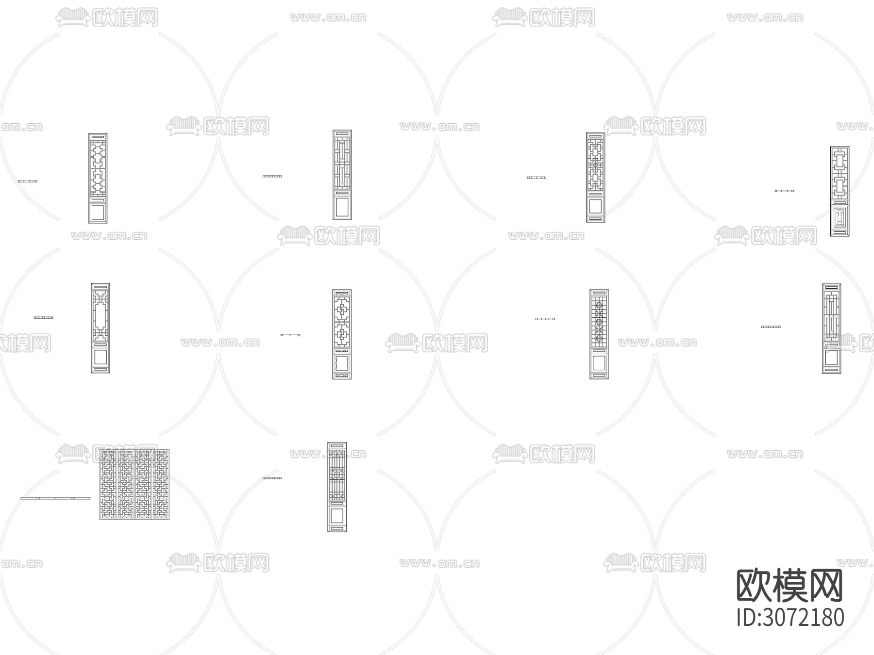 中式方格纹理隔断 屏风cad图库下载
