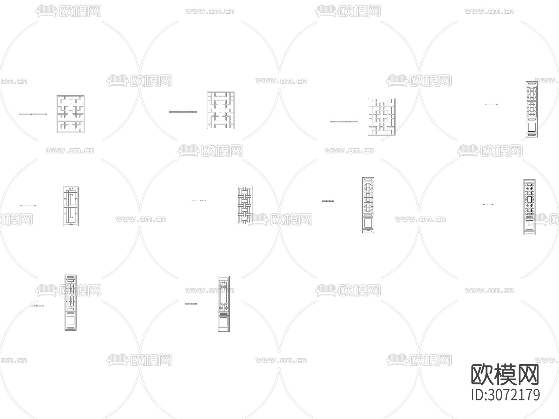 中式方格纹理隔断 屏风cad图库下载