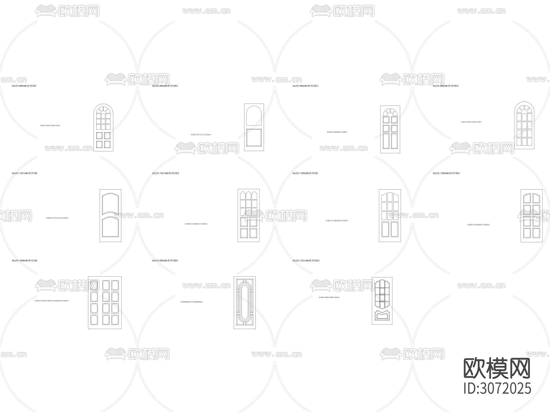 欧式弧度纹理隔断 屏风cad图库下载