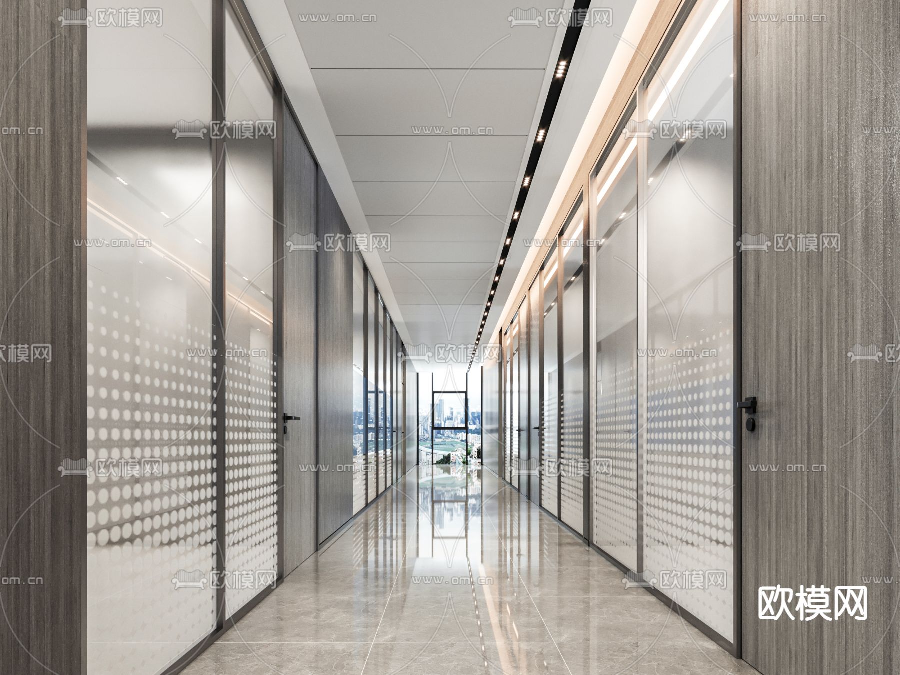现代办公过道 走廊su模型下载（渲染图1）
