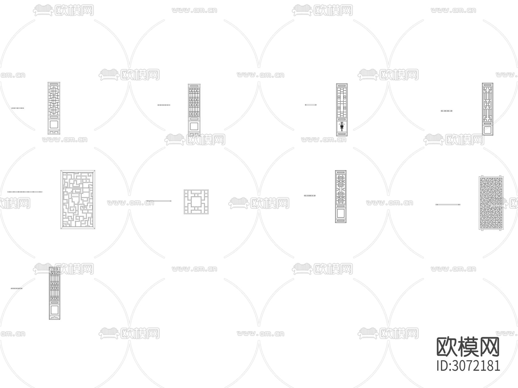 中式方格纹理隔断 屏风cad图库下载