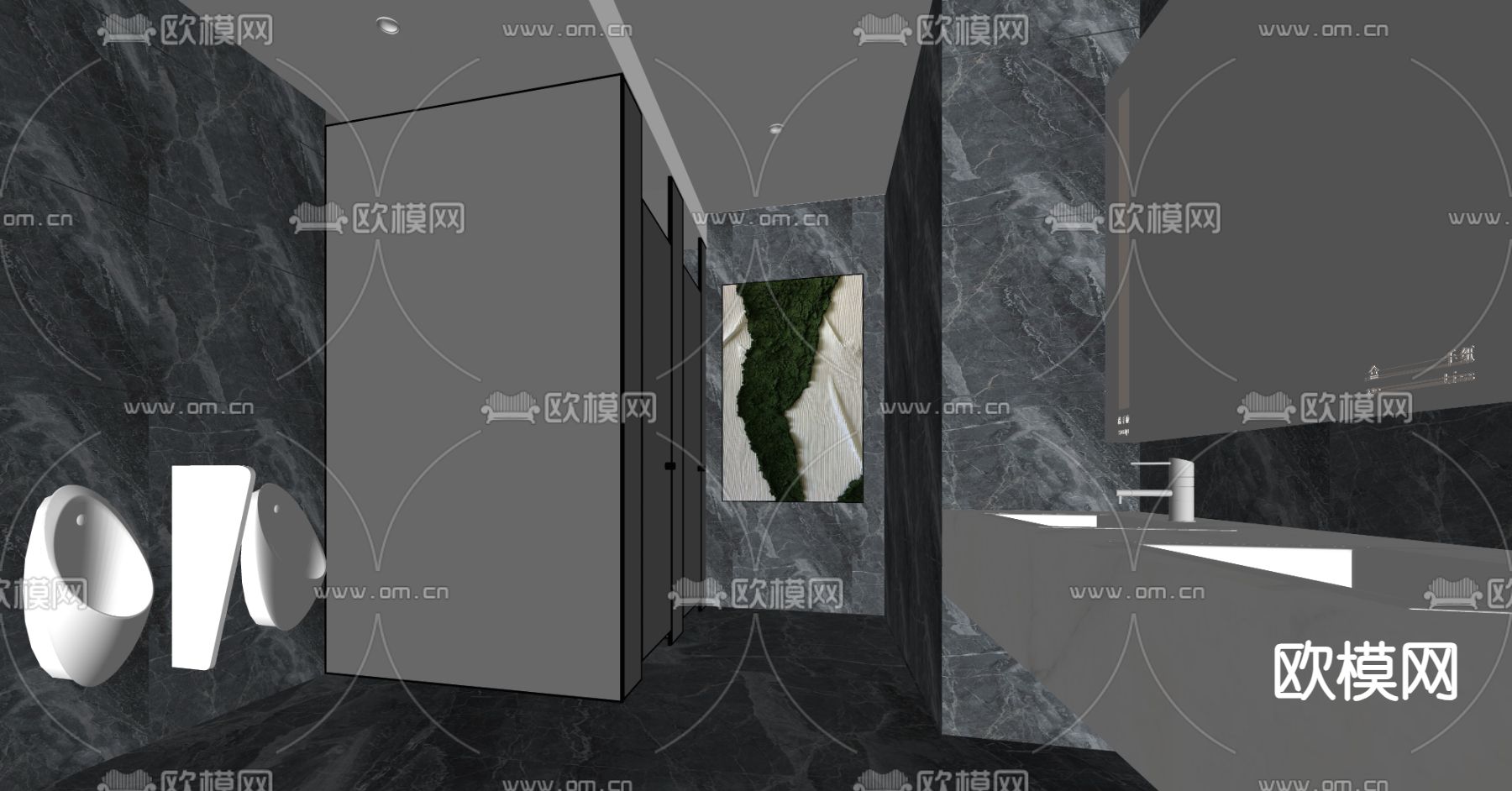 现代公共卫生间su模型下载（渲染图2）