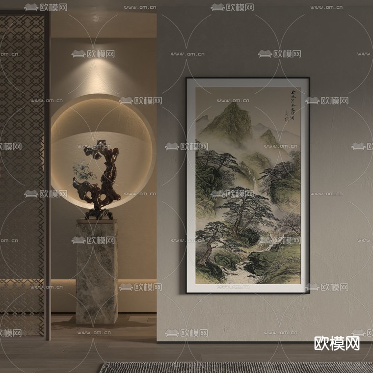 新中式装饰画 禅意挂画 抽象画3d模型下载_ID15096837_3dmax免费模型-欧模网