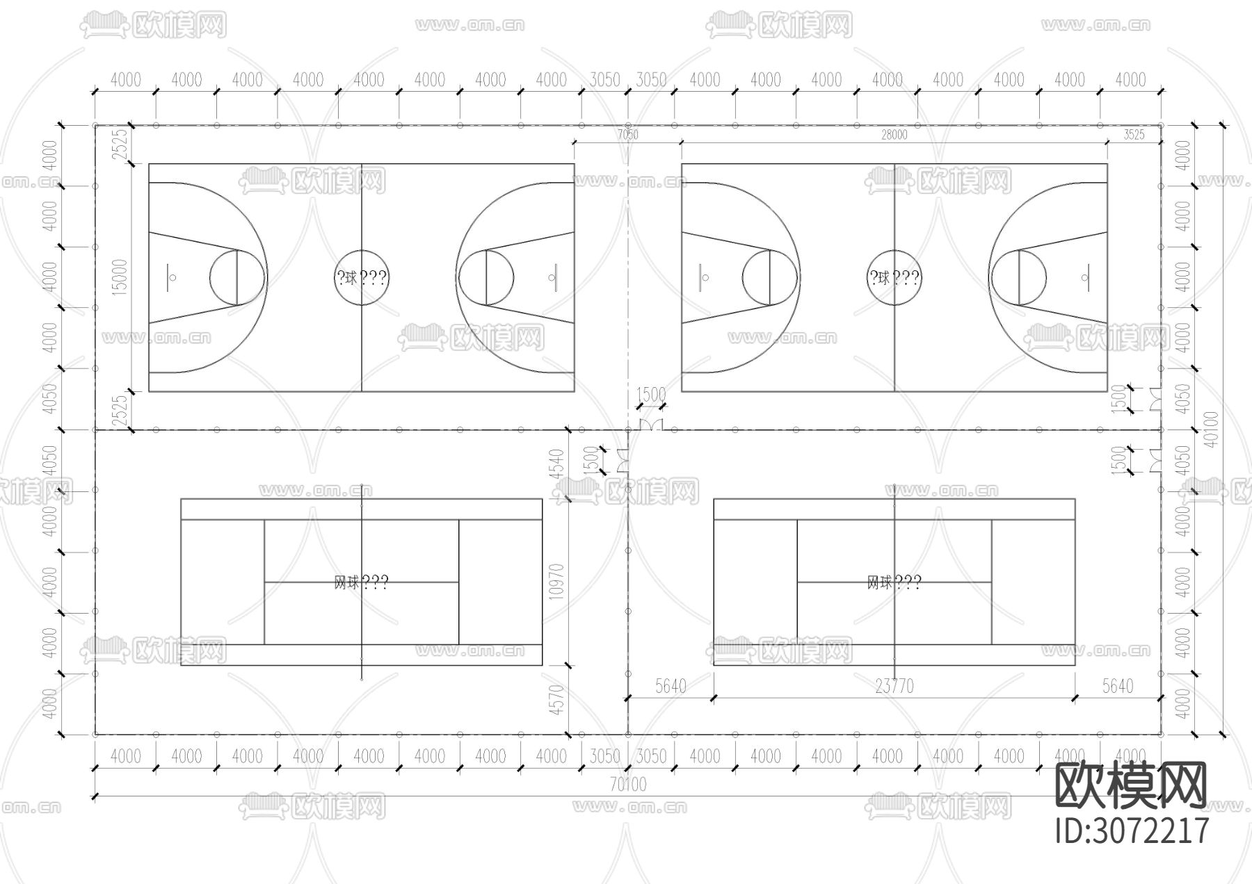 28个运动场 球场 泳池合集cad大样图下载（渲染图2）